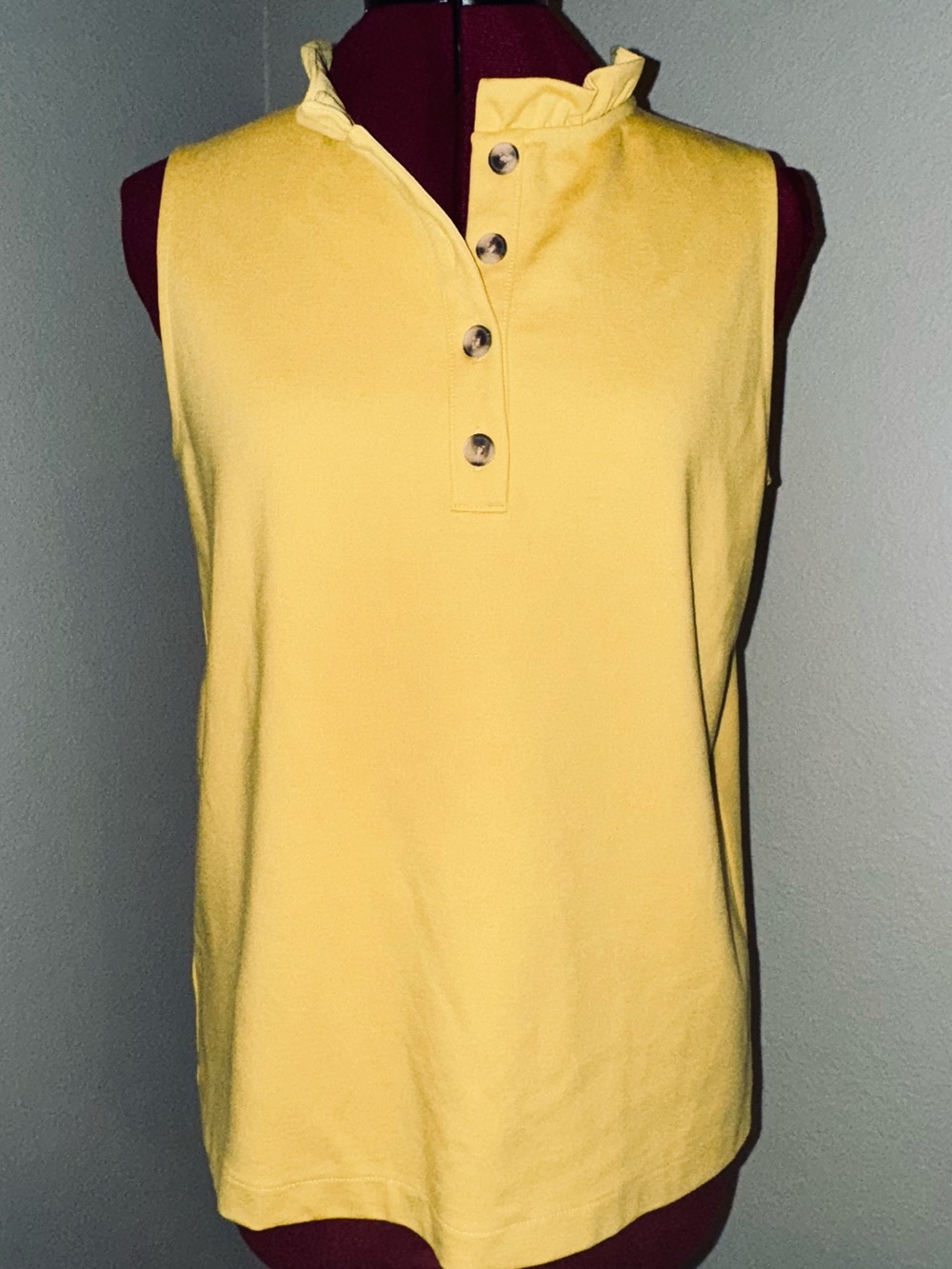 Ann Taylor sleeveless Yellow Ruffle Henley Tank